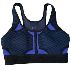 Women’s Nike Dri-Fit Blue Black Medium Support Athletic Swoosh Sports Bra Size S